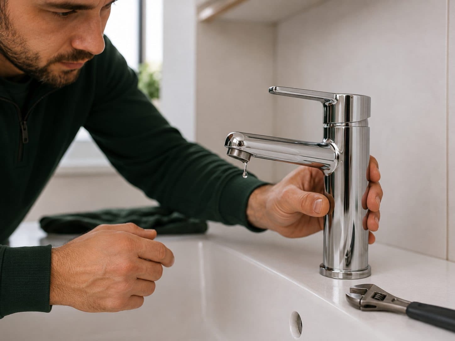 Kraan met een druppel water die blijft nalekken
