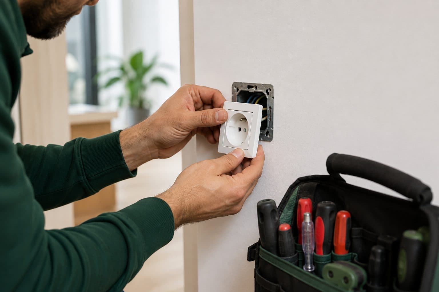 Stopcontact in een muur dat vervangen of bijgeplaatst wordt
