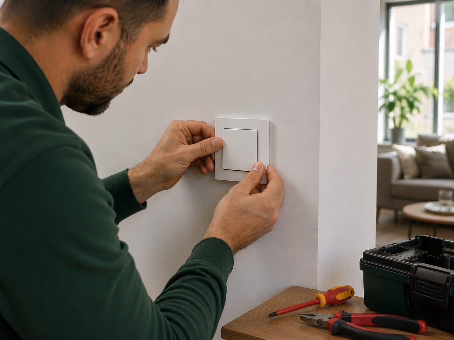 Lichtschakelaar en dimmer aan een muur