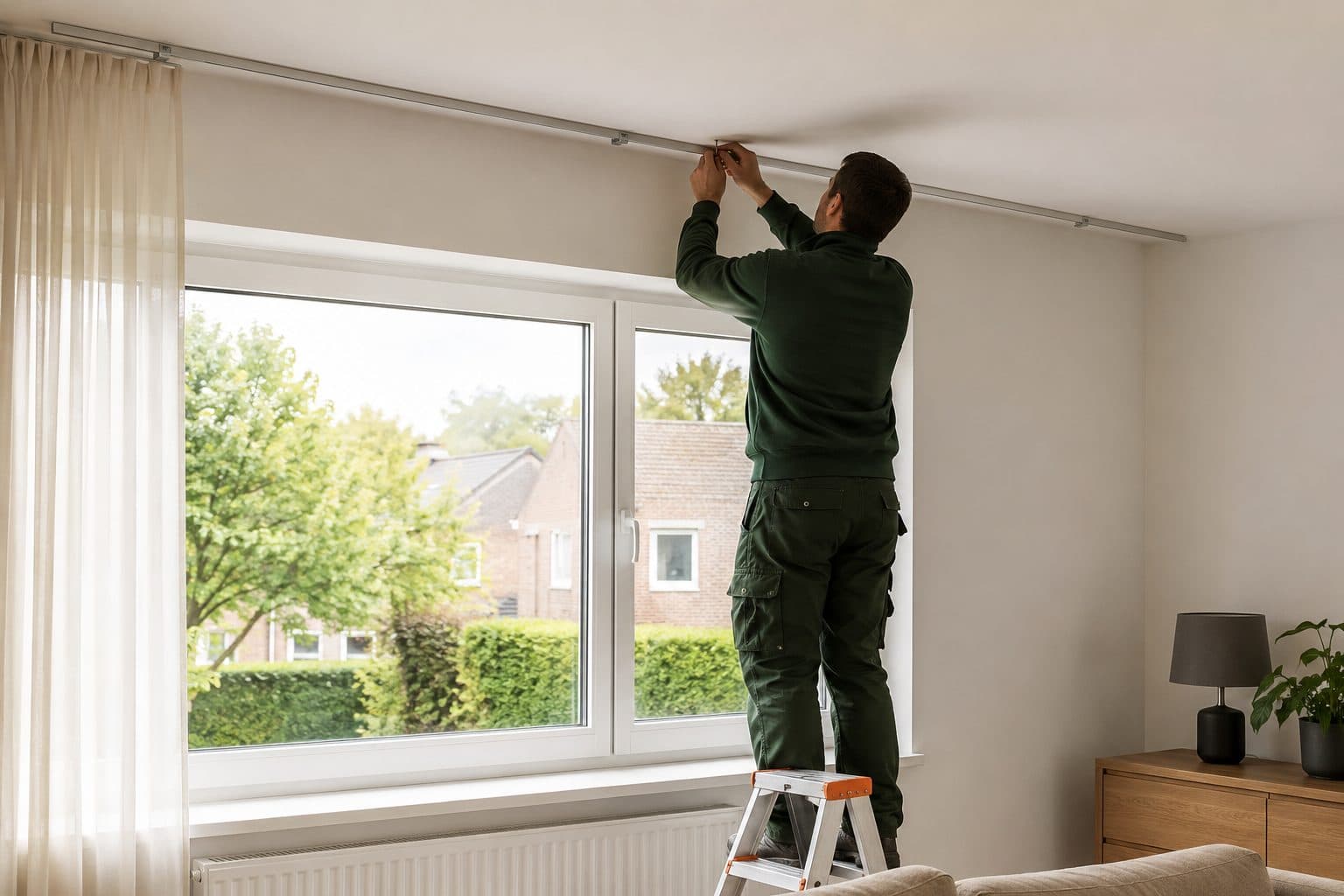 Gordijnrail ophangen in een woning in Brasschaat
